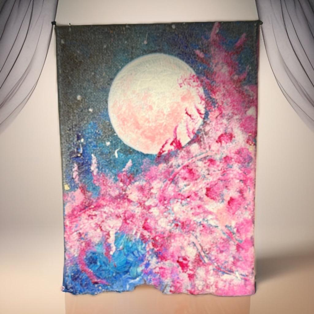 Handmade canvas painting of moonlit blossoms for living room wall