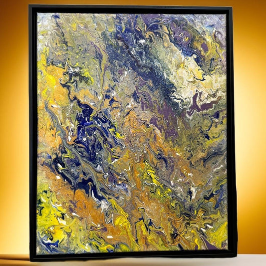 Vibrant Abstract Flow Art – Blue, Yellow & Gold Canvas Painting