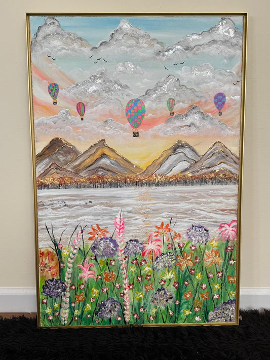 Whispers of the Sky - Hot Air Balloon Landscape(with Gold frame)(ORIGNAL)