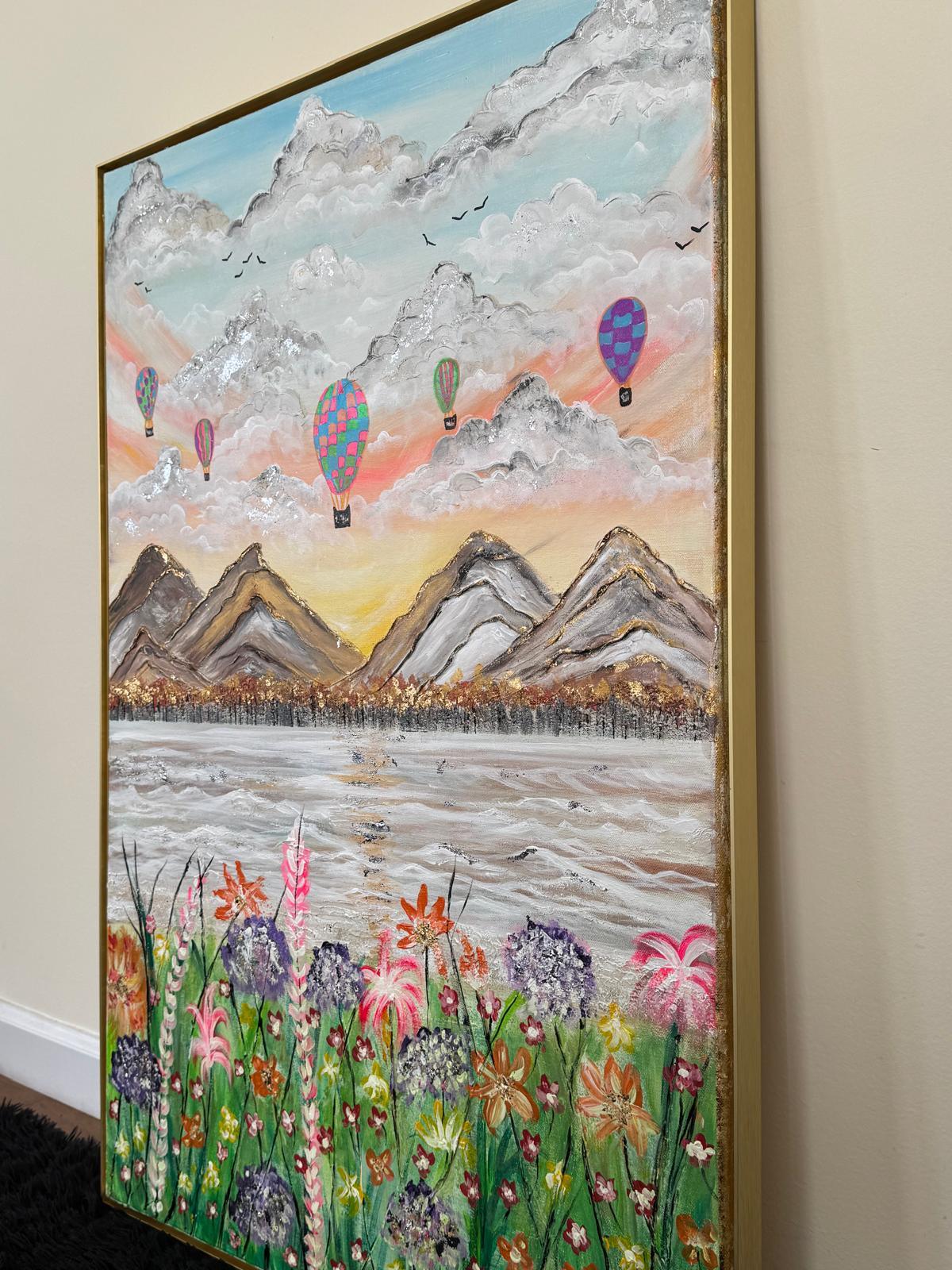 Whispers of the Sky - Hot Air Balloon Landscape(with Gold frame)(ORIGNAL)