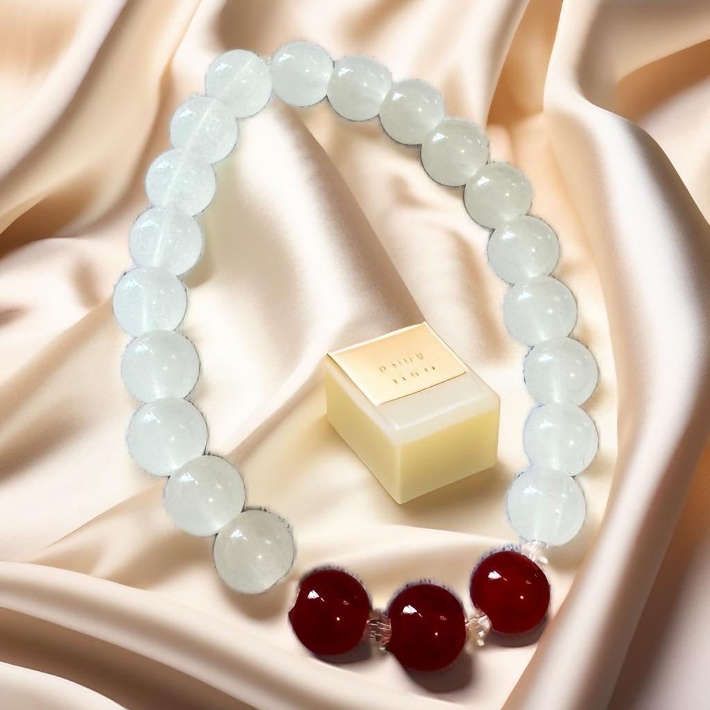 Chic Red and White Beaded Bracelet" - GalaxyArtWork