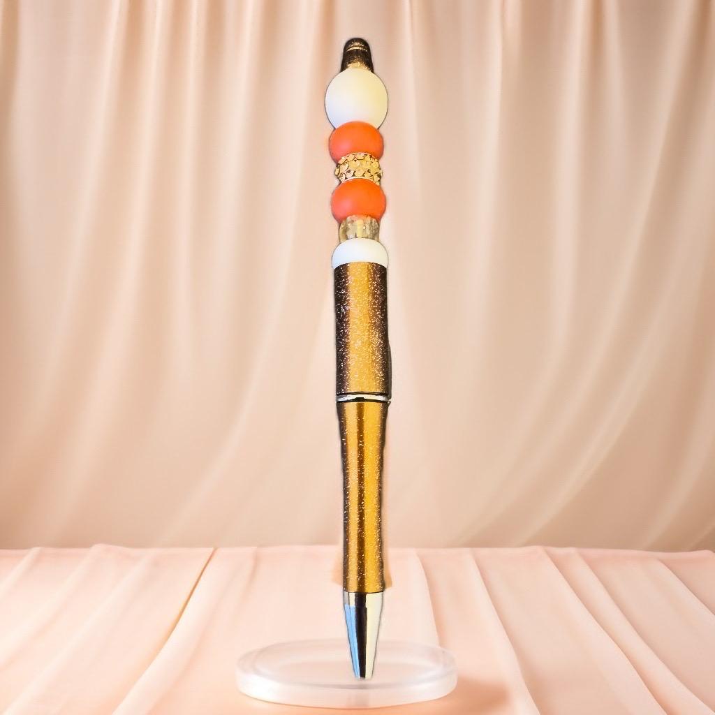 Elegant Beaded Pen with Gold Glitter Finish - GalaxyArtWork