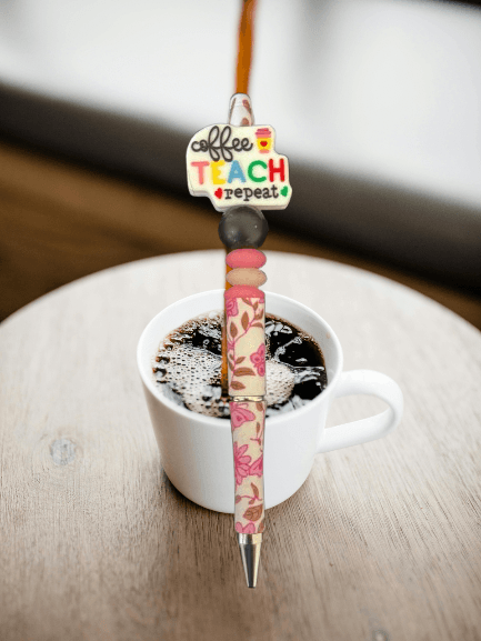 Teach Fuel Pen – “Coffee, Teach, Repeat” with Pink Floral Design for Teachers