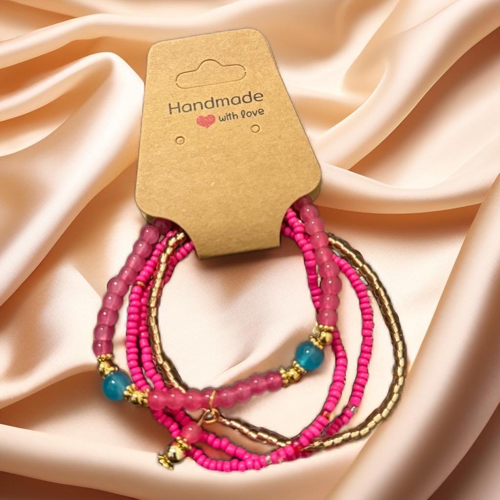 Peachy pink & Gold Beaded Bracelet Set – Radiant Charm