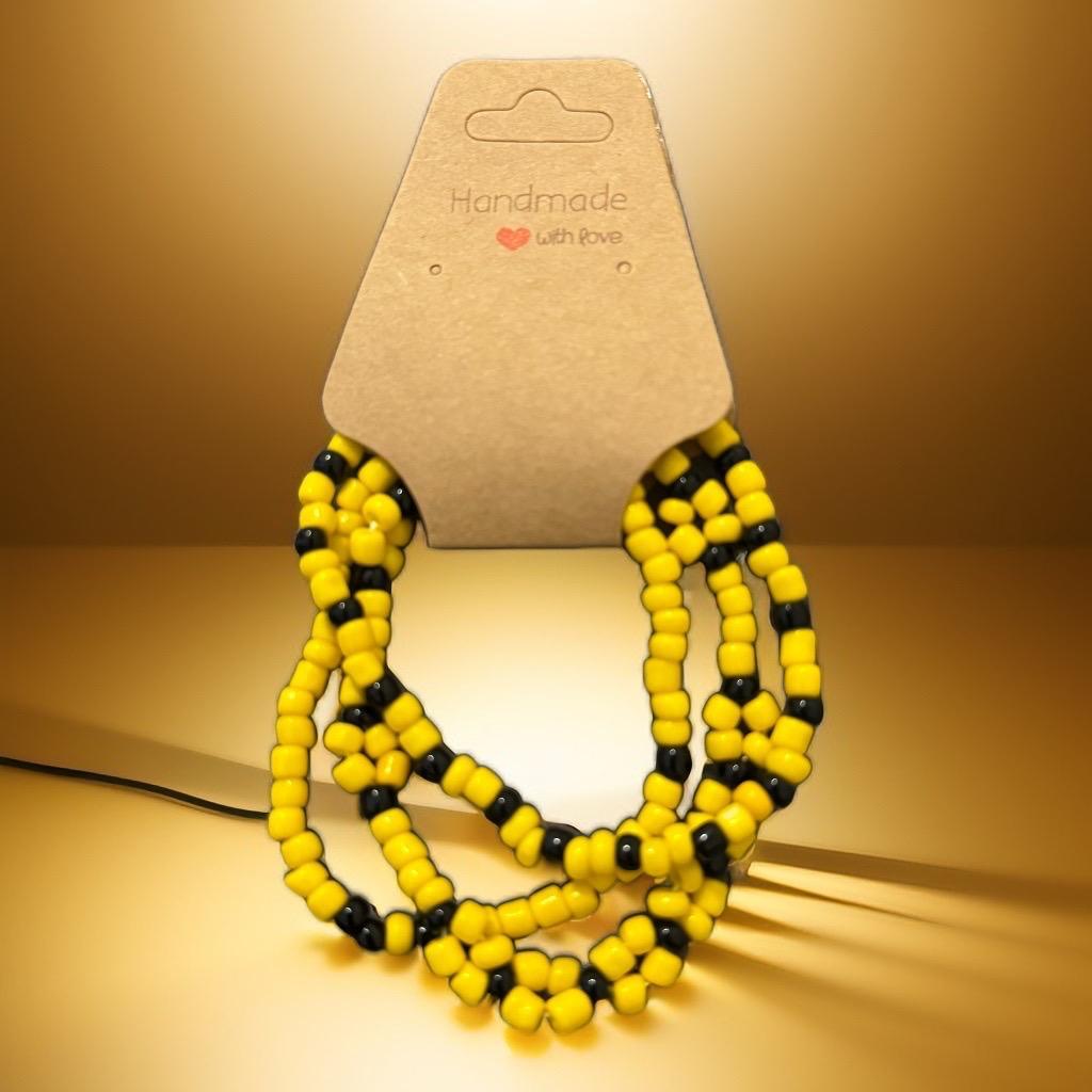 Handmade Bold Beaded Bracelets - Black & Yellow Harmony Set