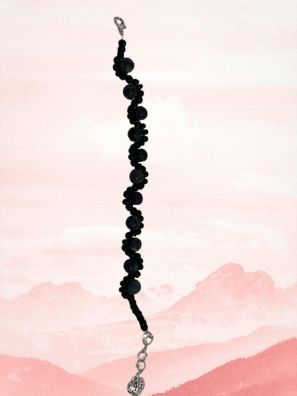 Midnight Spark Bracelet | Black & Dark Blue Beads, Silver Heart Charm, Elegant Jewelry