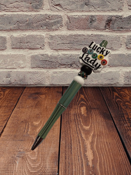 Lucky Lady Beaded Pen - Handmade Retractable Ballpoint Pen with Charm - GalaxyArtWork