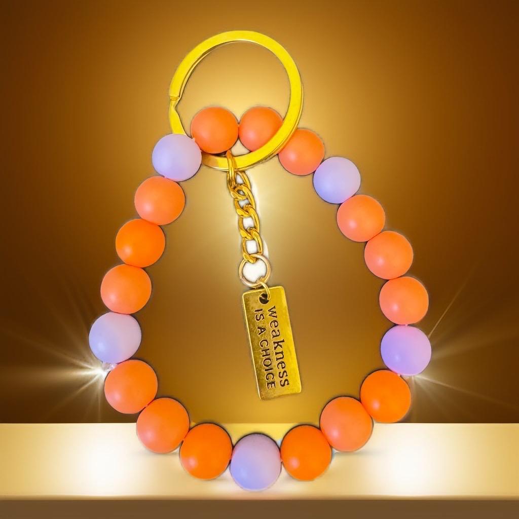 Motivational Beaded Keychain Bracelet with "Weakness is a Choice" Tag - GalaxyArtWork