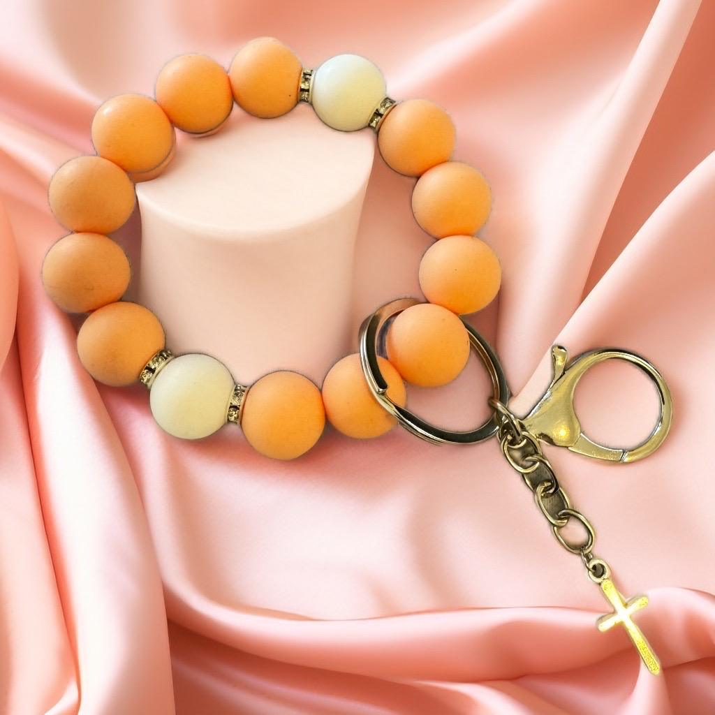 Hand-Beaded Bracelet Keychain with Elegant Cross Charm - GalaxyArtWork