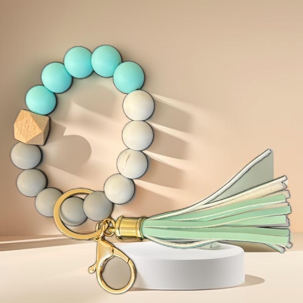 Aqua & Marble Keychain Bracelet - Fresh & Modern