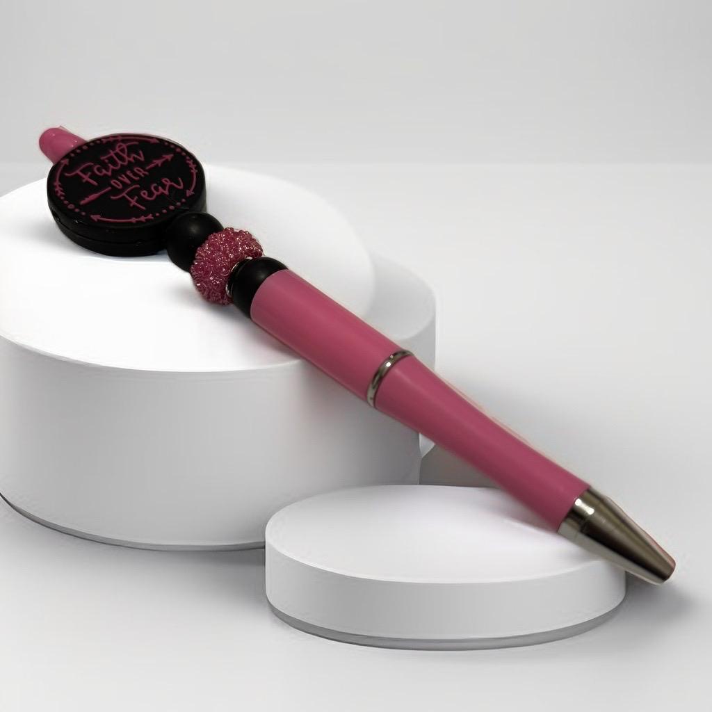 Elegant Pink Inspirational Pen – "Faith Over Fear" Beaded Ballpoint - GalaxyArtWork