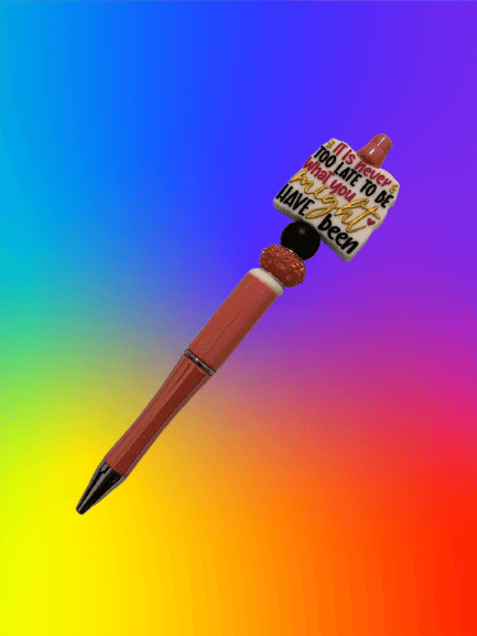 Never Too Late Beaded Pen - Handmade Retractable Ballpoint Pen with Inspirational Charm - GalaxyArtWork