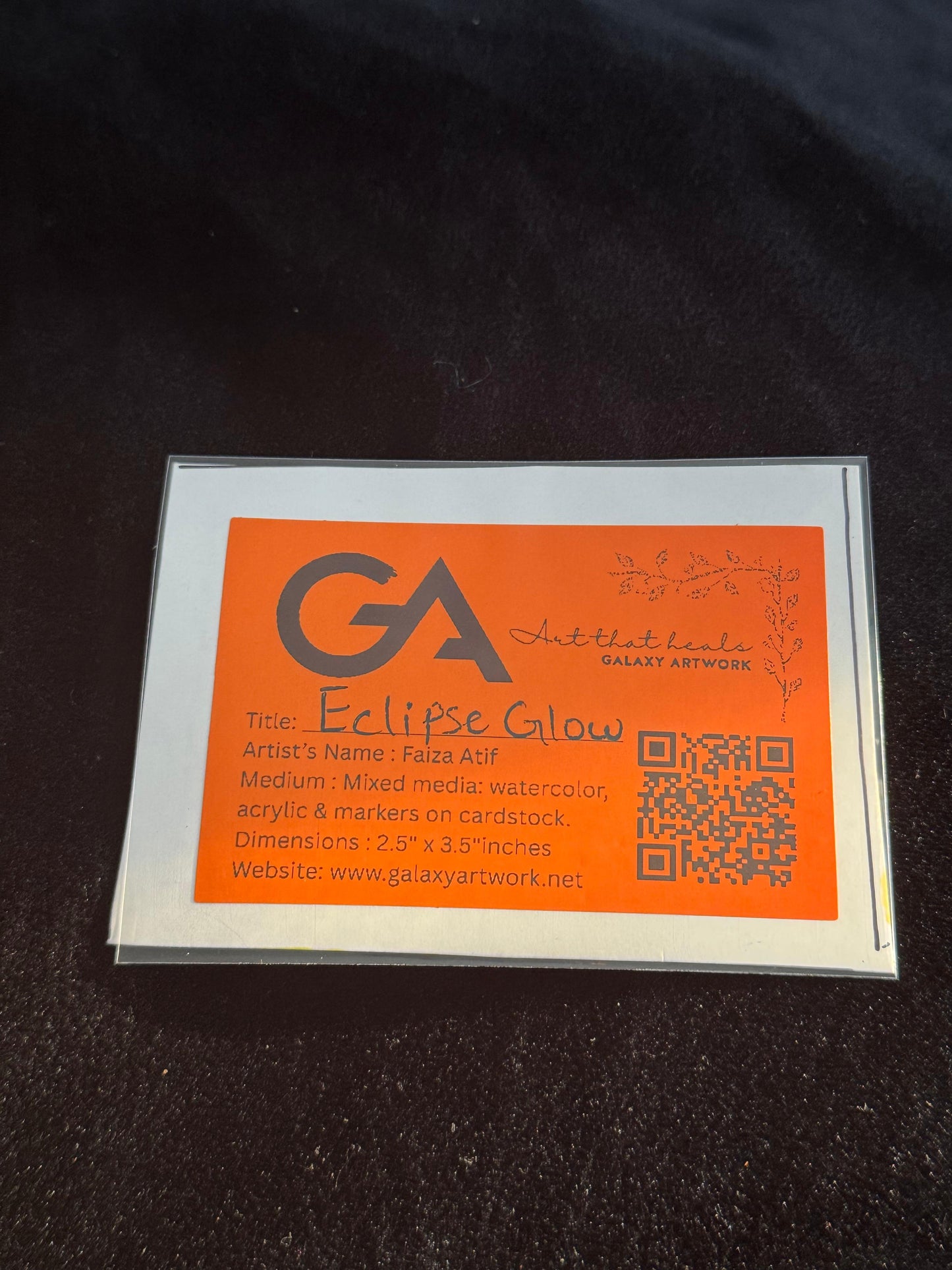 Hand-painted ACEO card of green bamboo stalks with a glowing white moon rising against a vivid red sunset background.