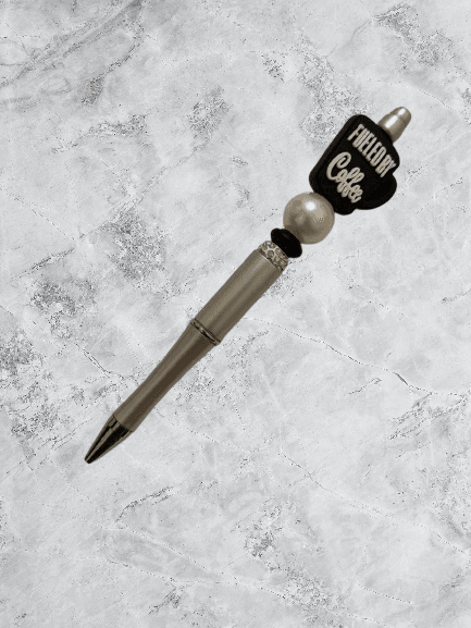 Fueled by Coffee Beaded Pen - Handmade Retractable Ballpoint Pen with Pearl & Rhinestone Accents - GalaxyArtWork