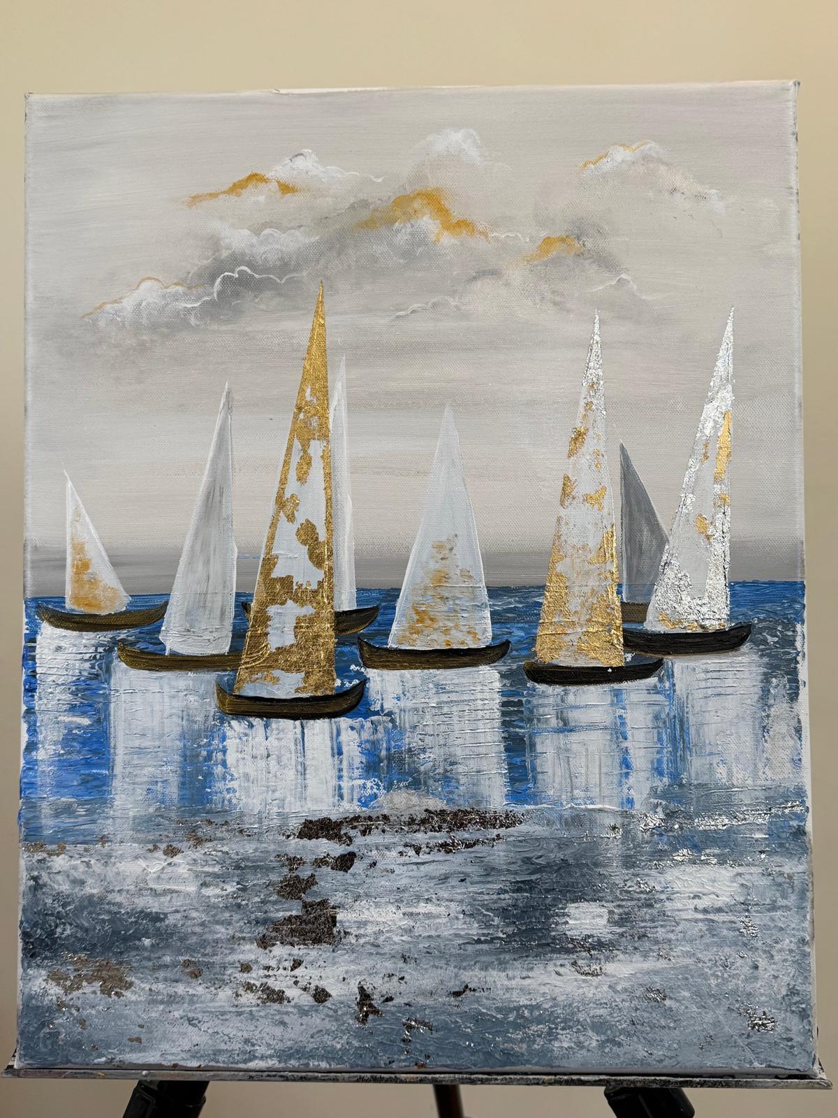 Golden Sails on Tranquil Water - GalaxyArtWork