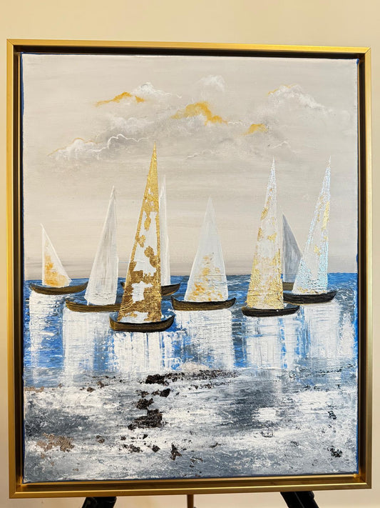 Golden Sails on Tranquil Water - GalaxyArtWork