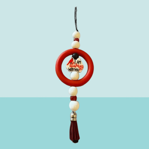 Decorative hanging charm with beads and tassel for valentines' day.