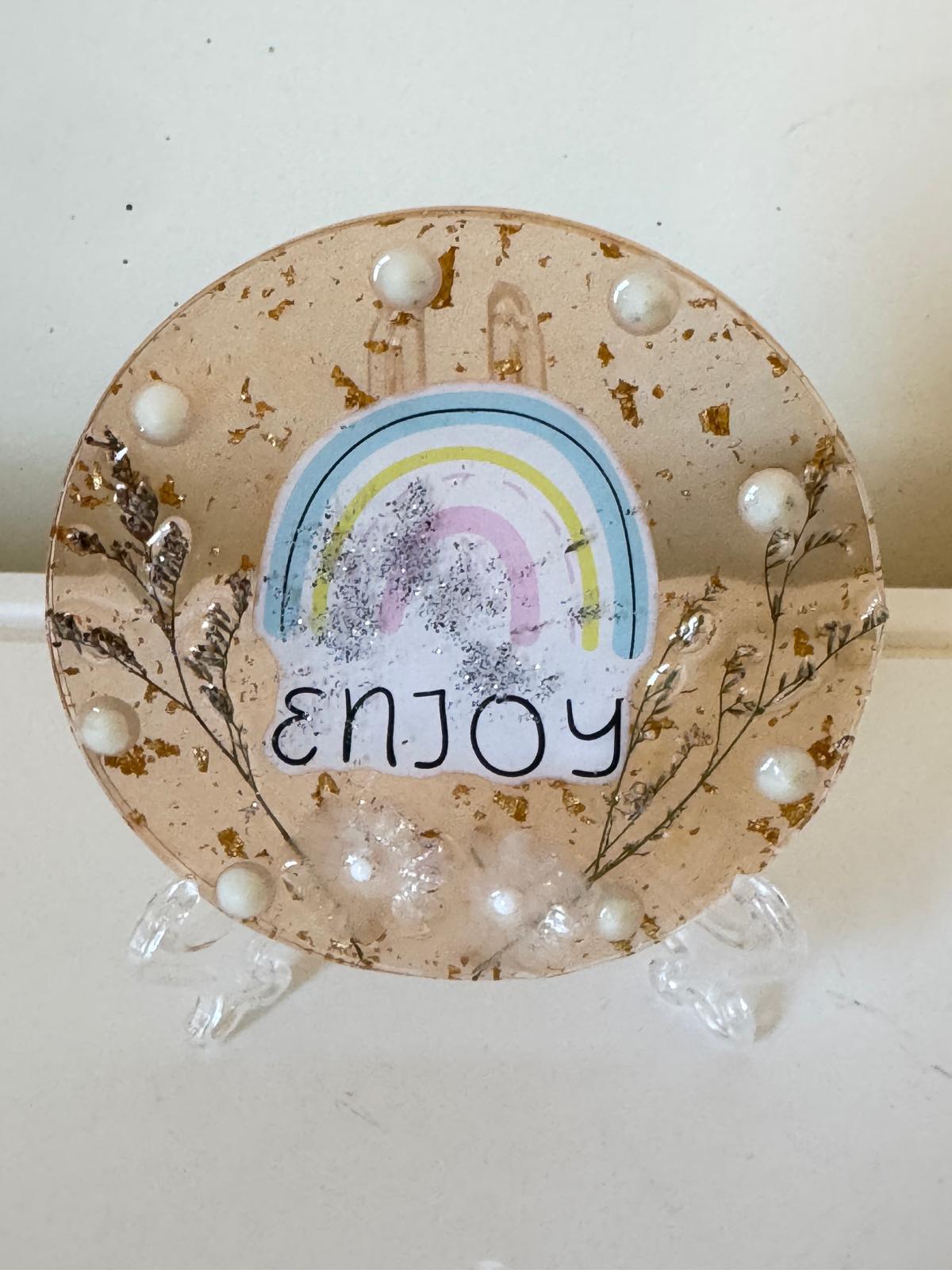 "Enjoy" Rainbow-Themed Decorative plate - GalaxyArtWork