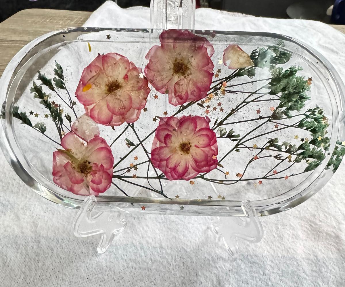 Elegant Floral Resin Tray - GalaxyArtWork