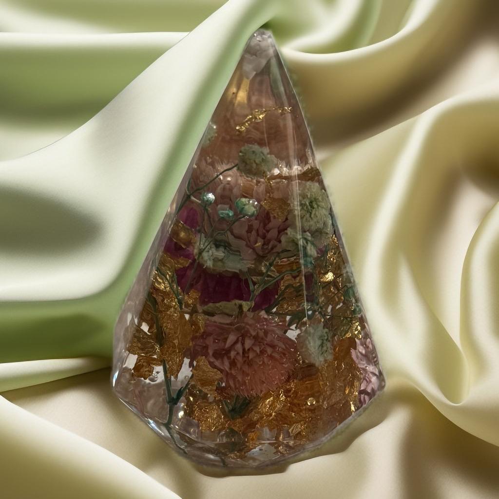 Floral Elegance Resin Pyramid" - GalaxyArtWork