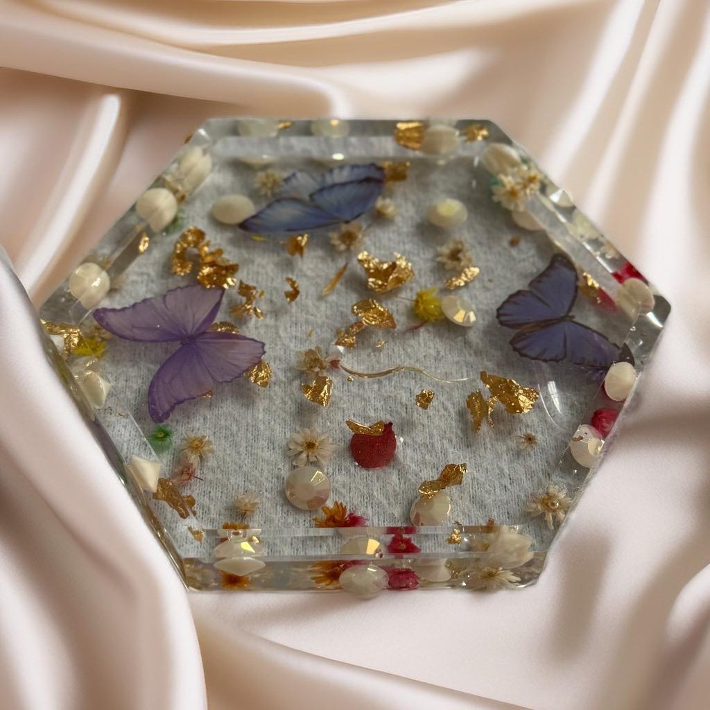 "Hexagonal Butterfly Resin Tray" - GalaxyArtWork