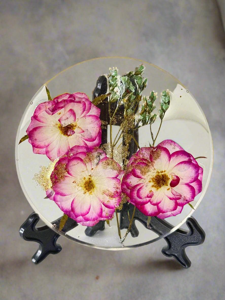 Blossom Elegance – Floral Resin Display Plate - GalaxyArtWork