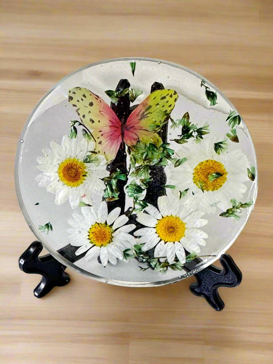 Butterfly Meadow – Floral Resin Display Plate" - GalaxyArtWork