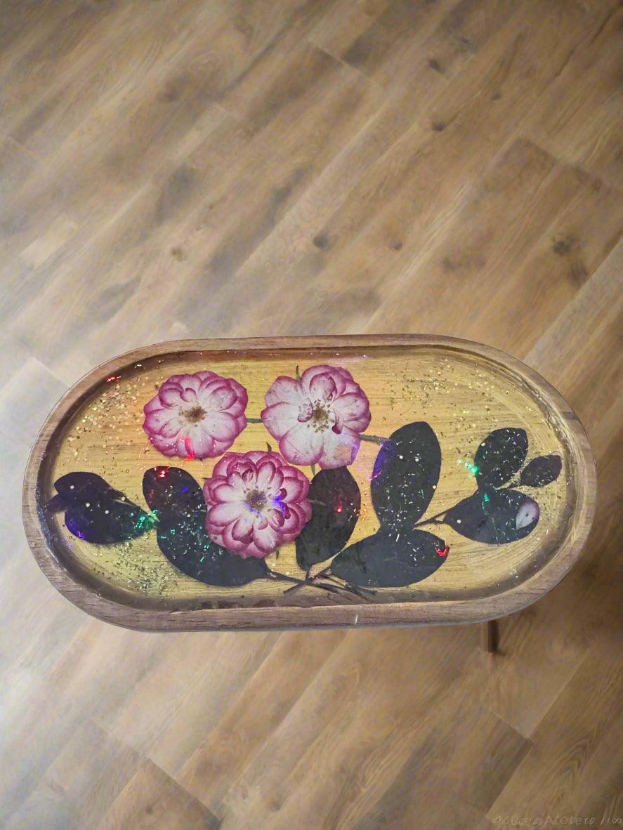 "Botanical Elegance – Handmade Wooden Resin Tray" - GalaxyArtWork