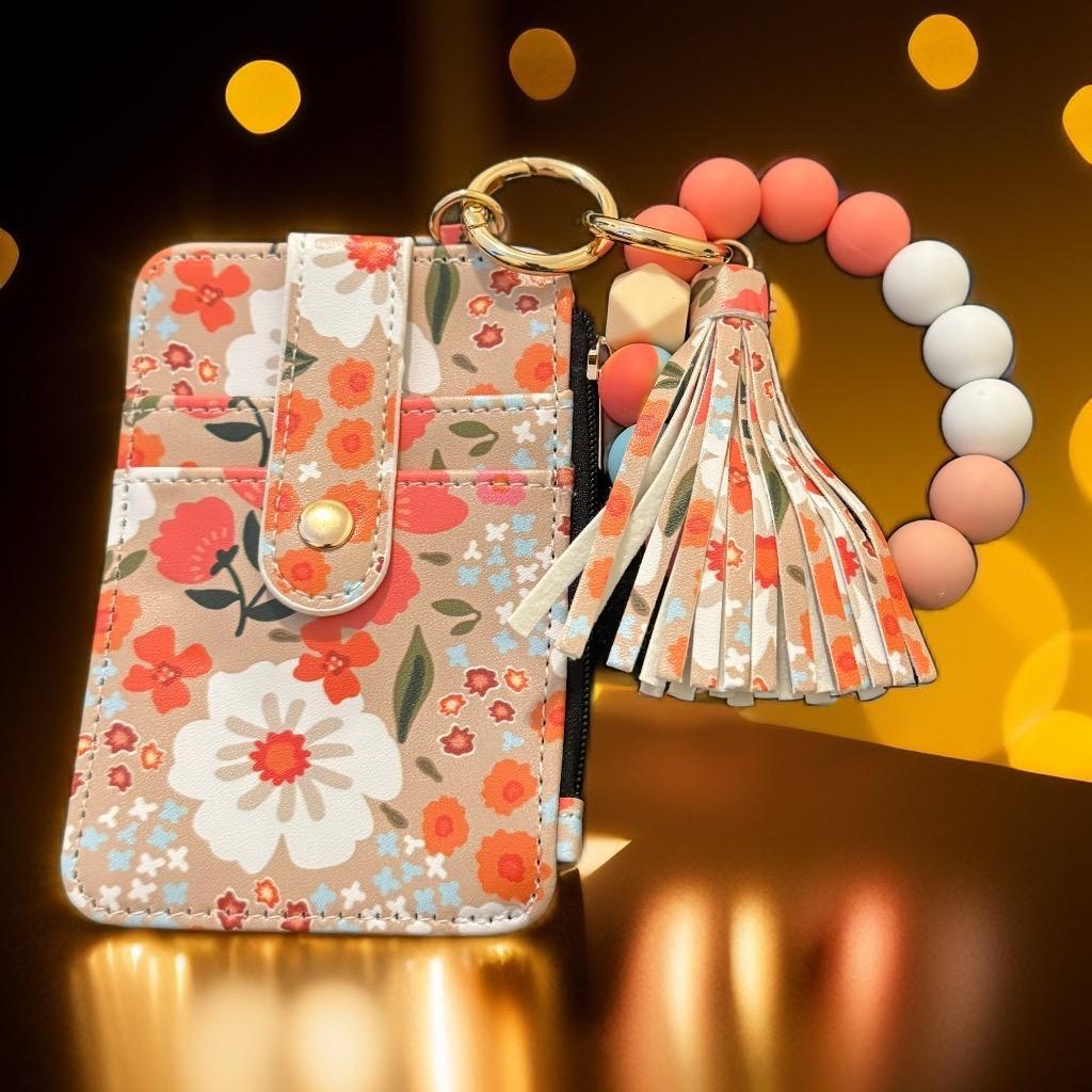 Hand beaded braceleted keychain wand wallet