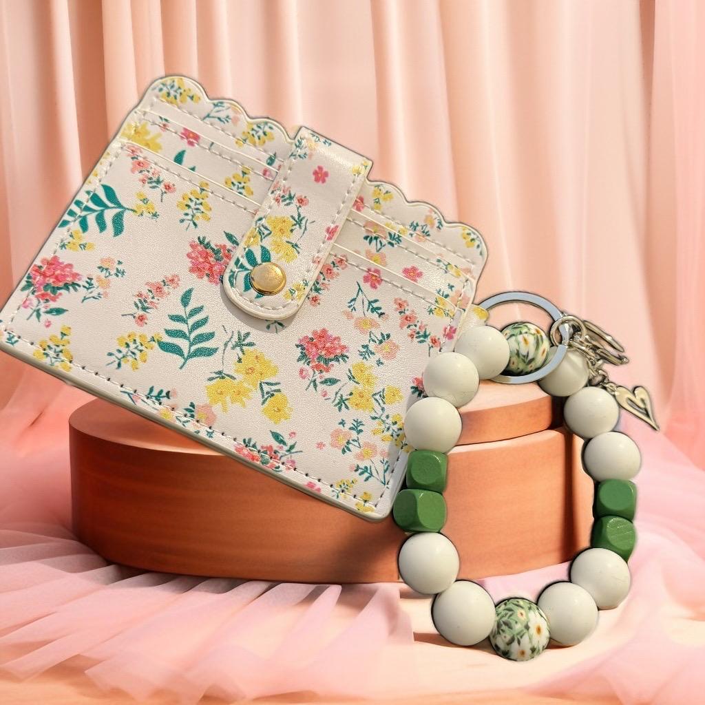 Floral Bloom Card Holder & Bracelet Set – Elegant and Functional