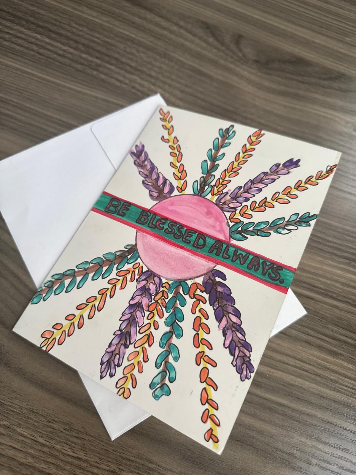 Greeting card with decorative design and 'Blessed Always' text