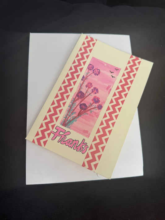 Handmade card with floral design and 'Thanks' text .