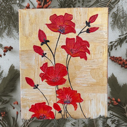 "Blooming Elegance: Crimson Poppies on Golden Canvas" - GalaxyArtWork