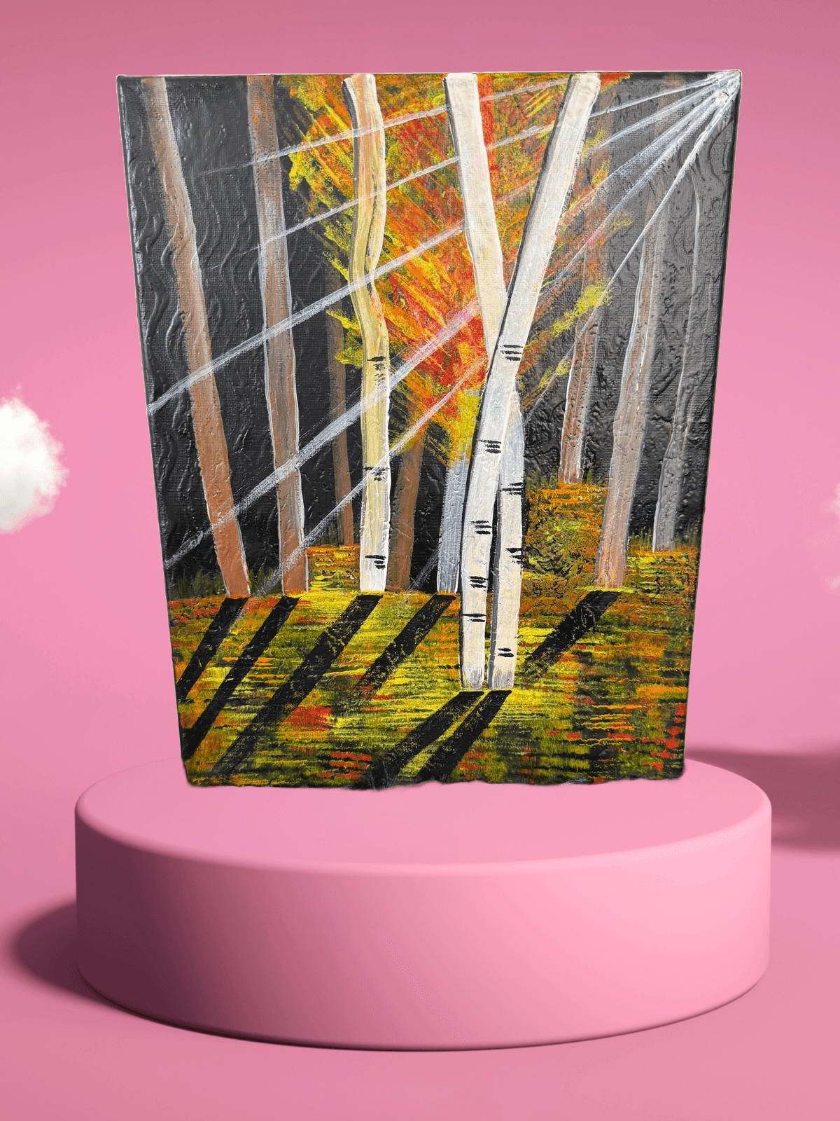 Forest Illumination: Sunbeams Through Birch Trees – Handmade Wall Art - GalaxyArtWork