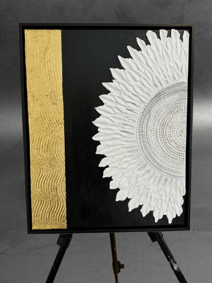 Eternal Bloom – White Sunflower Framed Canvas Art (20x16 in) - GalaxyArtWork