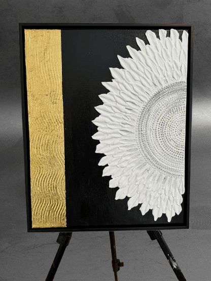 Eternal Bloom – White Sunflower Framed Canvas Art (20x16 in) - GalaxyArtWork