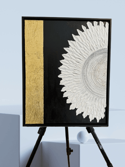 Eternal Bloom – White Sunflower Framed Canvas Art (20x16 in) - GalaxyArtWork