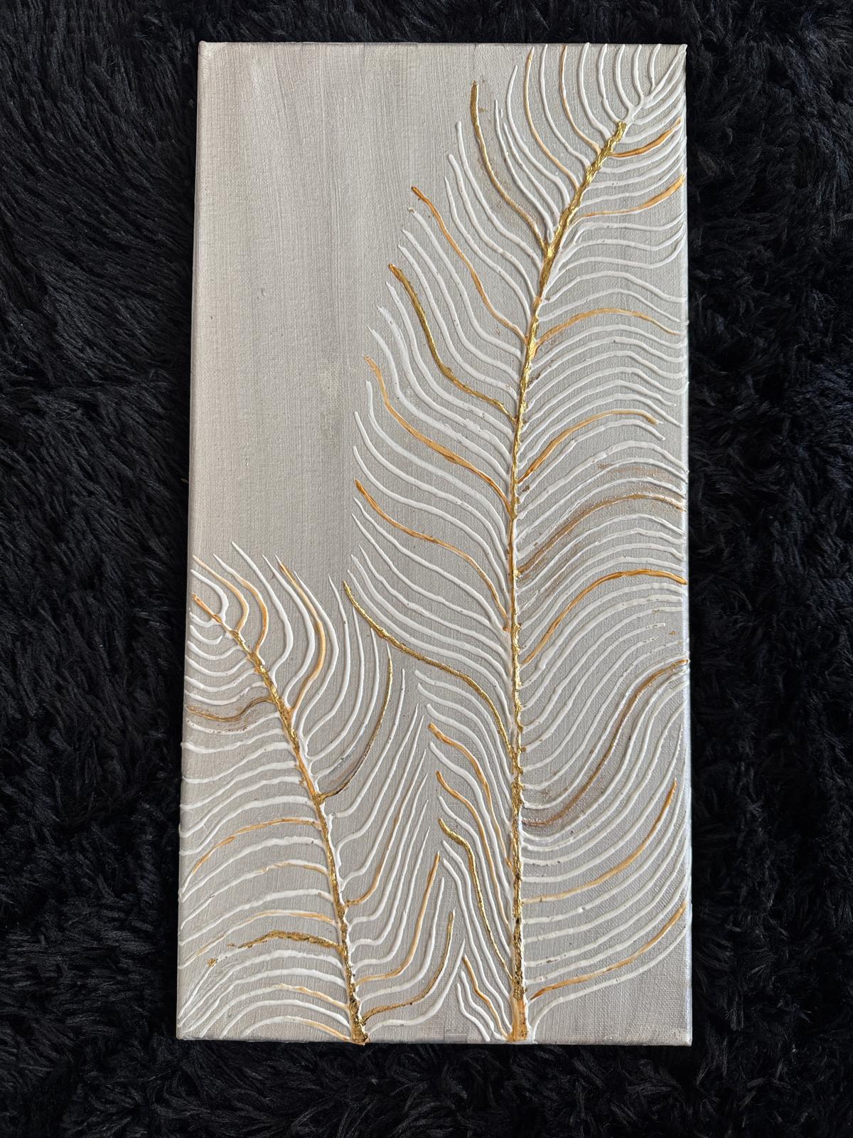 "Golden Grace: Minimalist Feather Elegance"