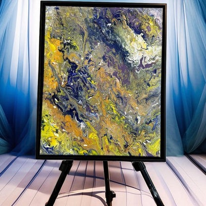 Vibrant Abstract Flow Art – Blue, Yellow & Gold Canvas Painting