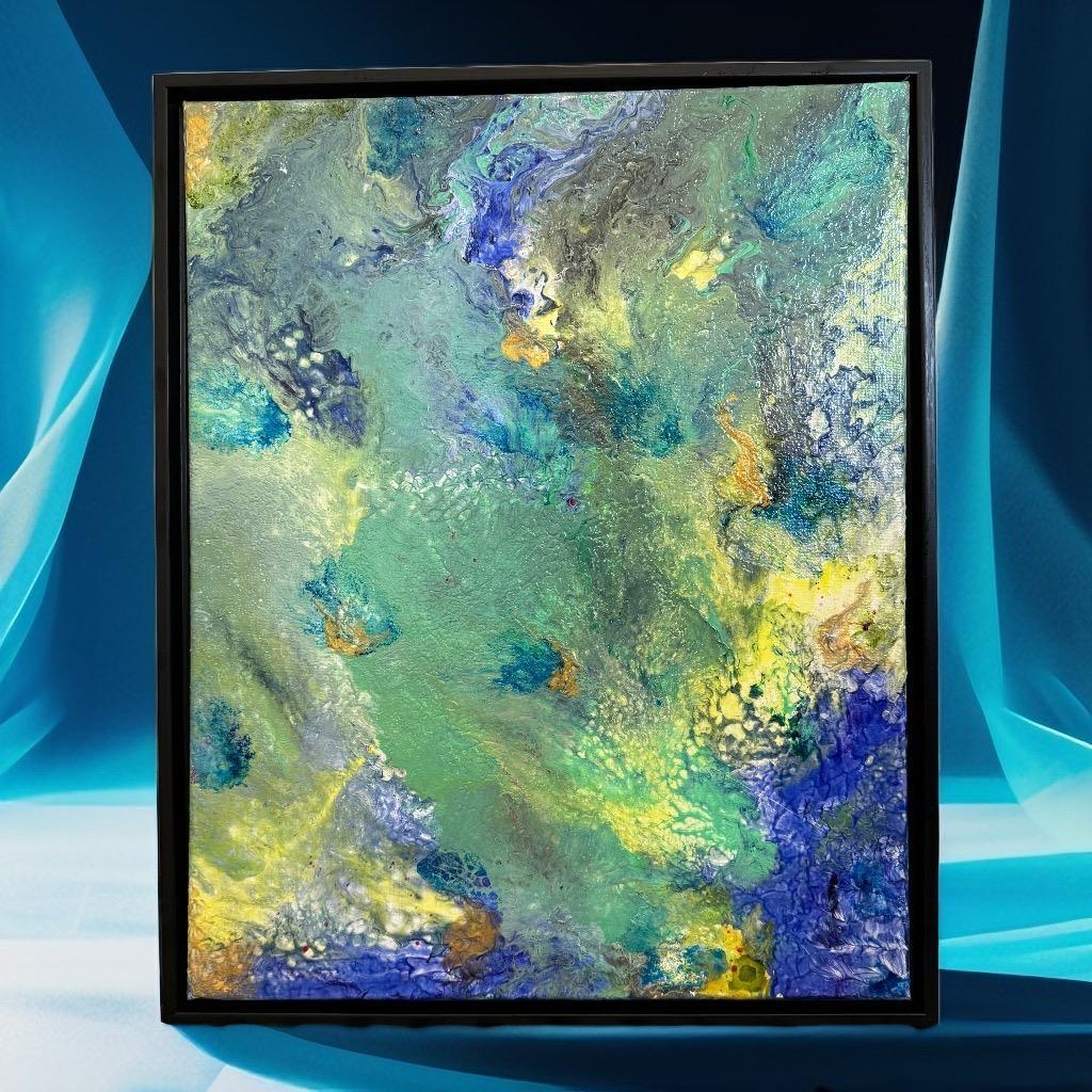 Soothing Abstract Flow Art Painting - Oceanic Blues & Vibrant Greens