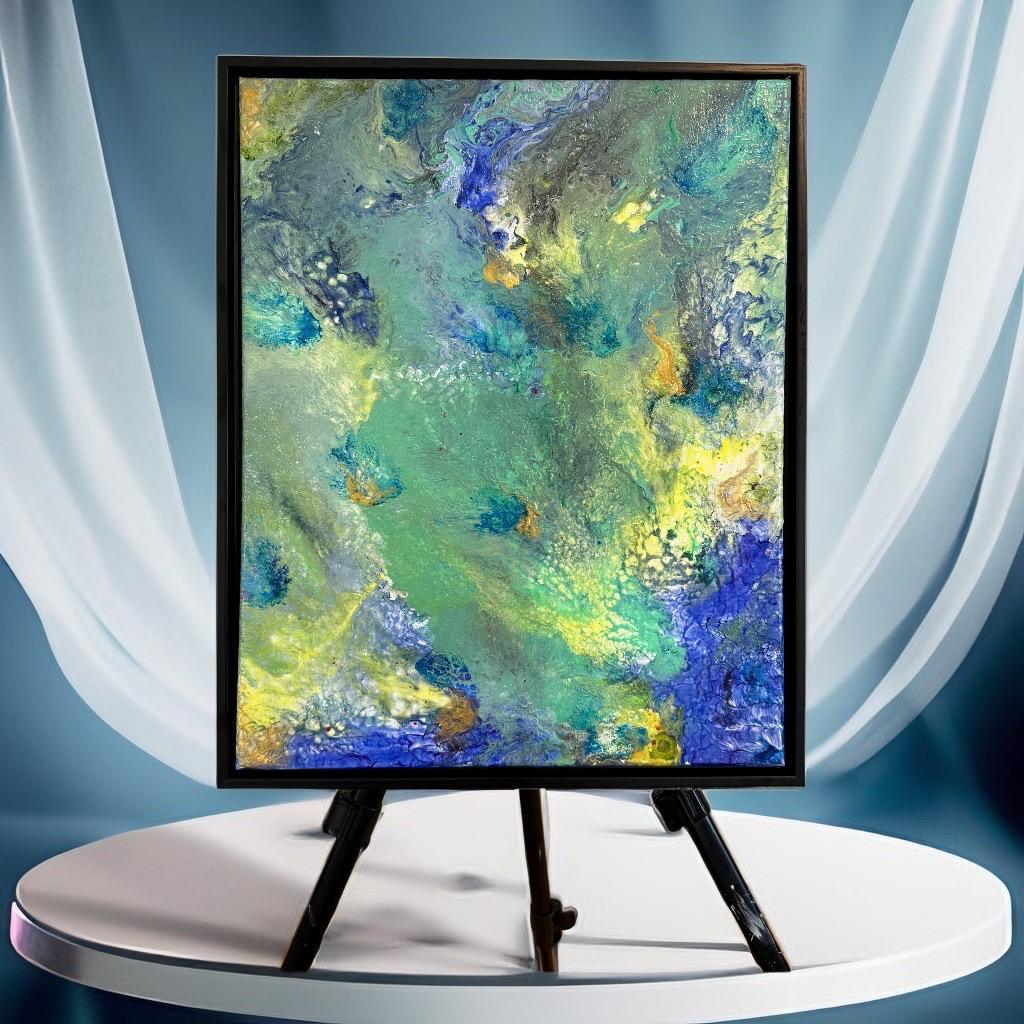 Soothing Abstract Flow Art Painting - Oceanic Blues & Vibrant Greens