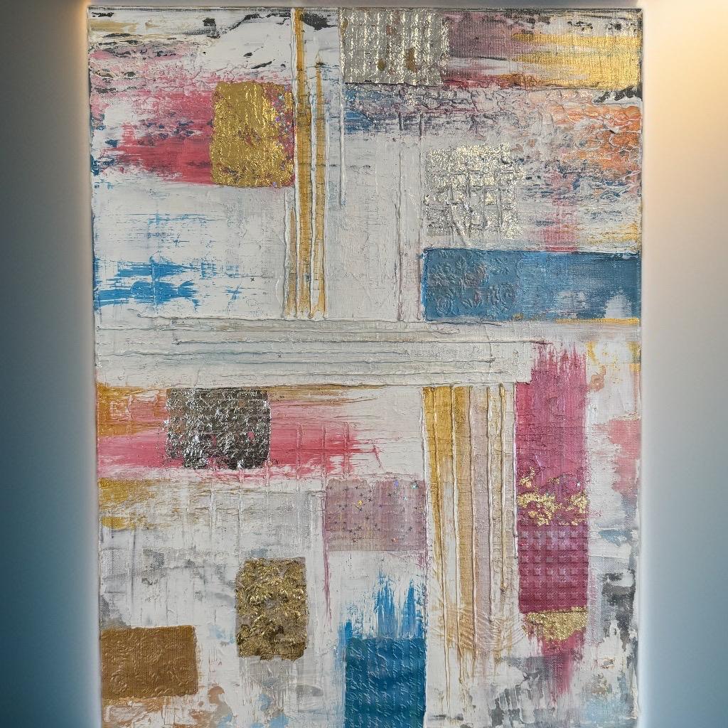 Textured Abstract Art - Golden Elegance & Pastel Harmony