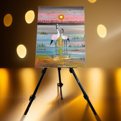 Romantic Flamingos at Sunset – Reflection of Love