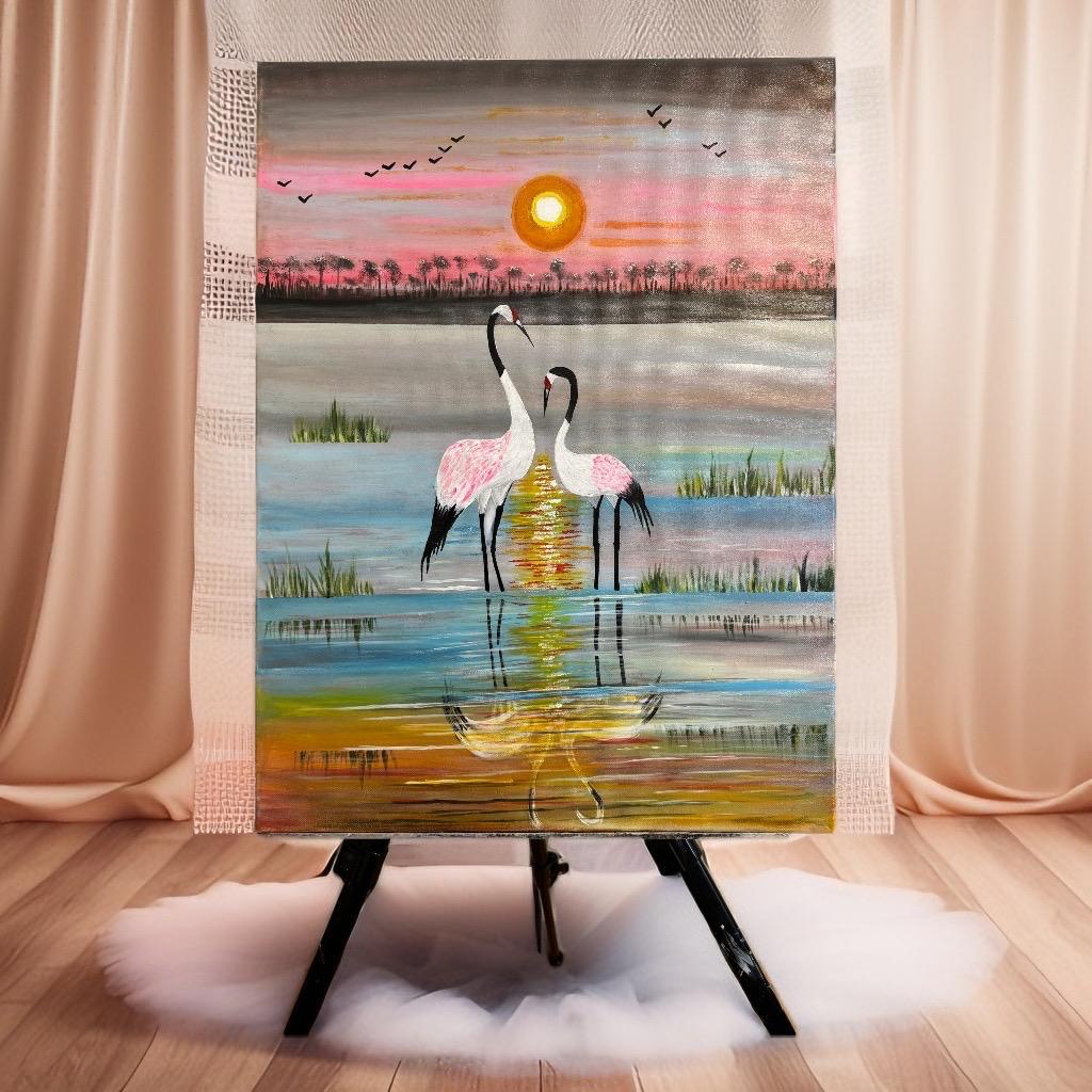 Romantic Flamingos at Sunset – Reflection of Love