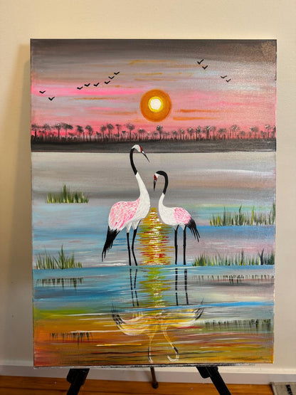 Romantic Flamingos at Sunset – Reflection of Love