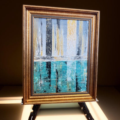 Elegant Textured Abstract Art – Gold, Black & Turquoise Reflection