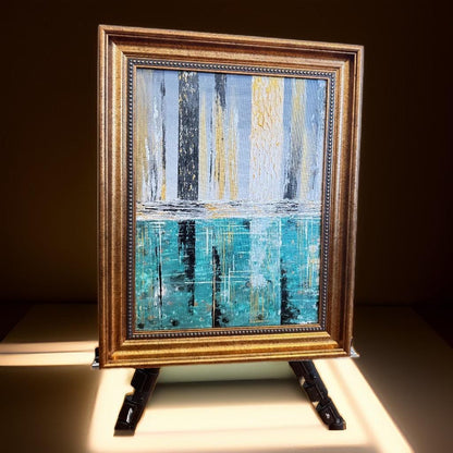 Elegant Textured Abstract Art – Gold, Black & Turquoise Reflection