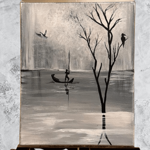 Mystic Silhouettes - Tranquil Black & White Art on Gallery Style Canvas