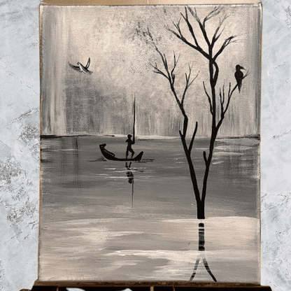Mystic Silhouettes - Tranquil Black & White Art on Gallery Style Canvas