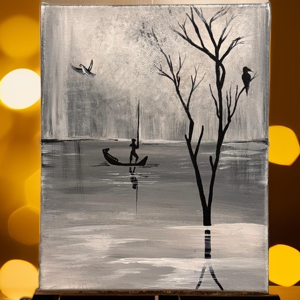 Mystic Silhouettes - Tranquil Black & White Art on Gallery Style Canvas